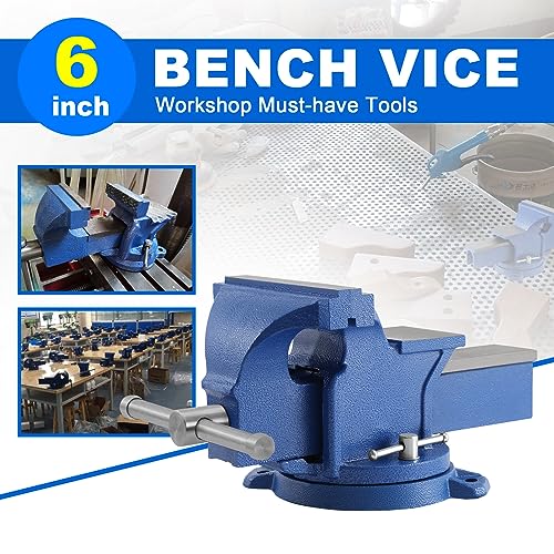 Iglobalbuy 6" Bench Vise with Anvil, Vice Tool 6 Inch Jaw Width Table Top Clamp 360° Swivel Base Heavy Duty Cast Iron Clamp Press Locking Home Bench Iglobalbuy