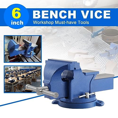 Iglobalbuy 6" Bench Vise with Anvil, Vice Tool 6 Inch Jaw Width Table Top Clamp 360° Swivel Base Heavy Duty Cast Iron Clamp Press Locking Home Bench - WoodArtSupply