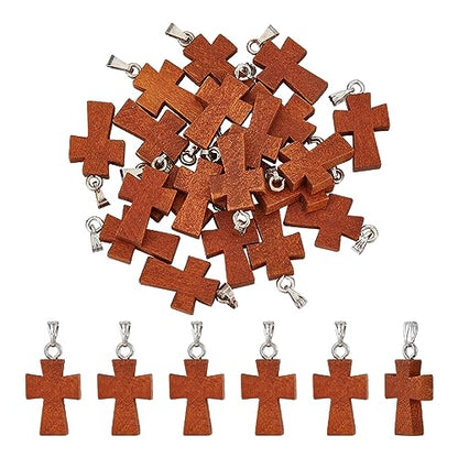 NBEADS 20 Pcs Natural Wood Cross Pendants, Mini Cross Charms Unfinished Wood Small Cross Beads for Easter DIY Crafts Bracelet Necklace Jewelry