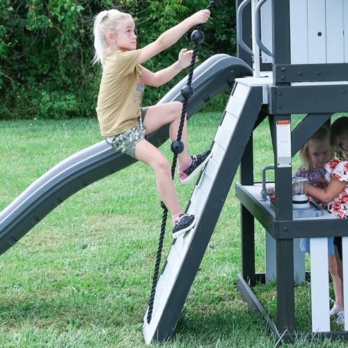 Backyard Discovery Whispering Point All Cedar Wooden Swing Set, Raised Club House, Grey Wave Slide, Web Swing, Climbing Wall, 2 Belt Swings, Crow's Backyard Discovery