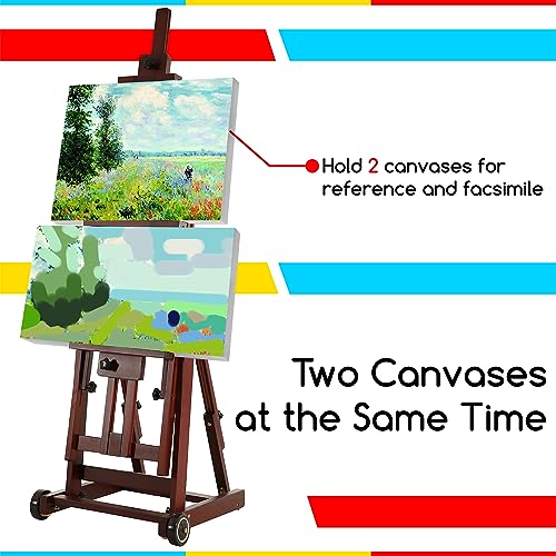 MEEDEN Multi-Function Studio Easel,H-Frame Easel,Painting Easel for Adults,Artist Easel,Floor Easel,Solid Beech Wood Easel w/Front Wheels,Holds MEEDEN