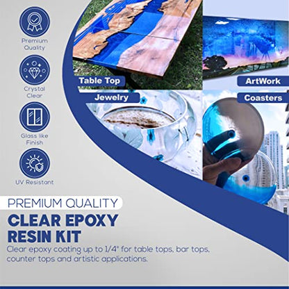 Epoxy Resin for Table Tops & Art Epoxy Resin Kit | 2 Gallon (7.6 L) | Non-Toxic | Premium Quality | High Gloss Thick Clear Coat | for Table Tops, Bar