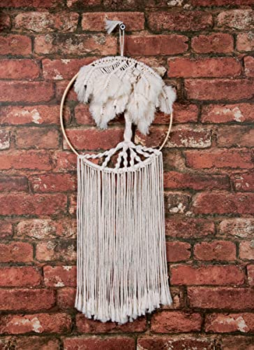 Solid Oak Macrame Wall Hanging Tree - WoodArtSupply