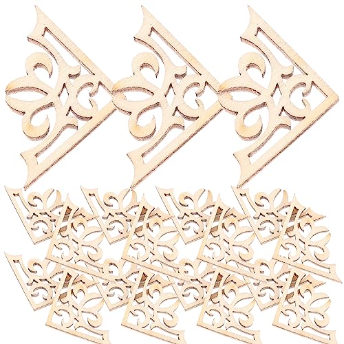 TENDYCOCO 50pcs Unfinished Wood Crafts Carved Corner Onlays Unpainted Applique Furniture Door Decor