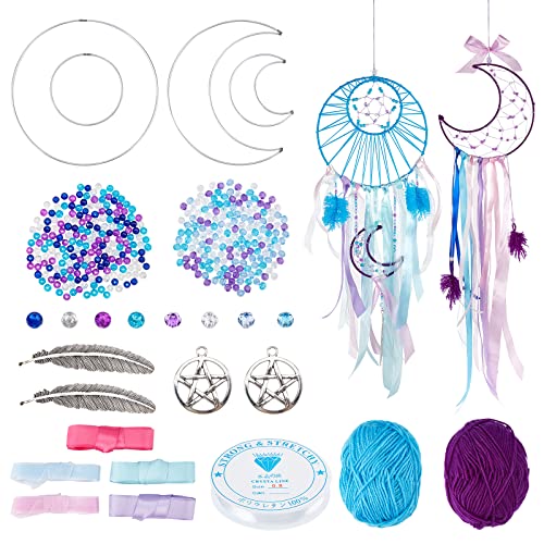 INFUNLY 2 Set Dream Catcher Kit Make Your Own Dreamcatcher for Girls DIY Instruction Included Handmade Dreamcatcher Moon Circle Star Metal - WoodArtSupply