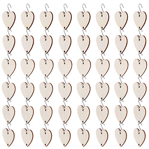 NUOBESTY 100pcs Wooden Tags with Holes Heart Shaped and 100pcs Iron Loops for Birthday Reminder Wooden Wall Hanging Plaque Board DIY Calendar