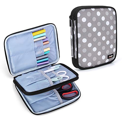 LUXJA Carrying Bag Compatible with Cricut Pen Set and Basic Tool Set, Double-layer Organizer Compatible with Cricut Accessories (Bag Only), Gray Dots LUXJA