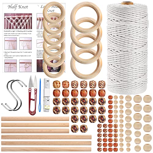 Hdviai 121Pcs Macrame Kit, Macrame Supplies 3mm x 109Yards Macrame Cord for Macrame Kits for Adults Beginners, with Accessories Like 100Pcs Beads and Hdviai