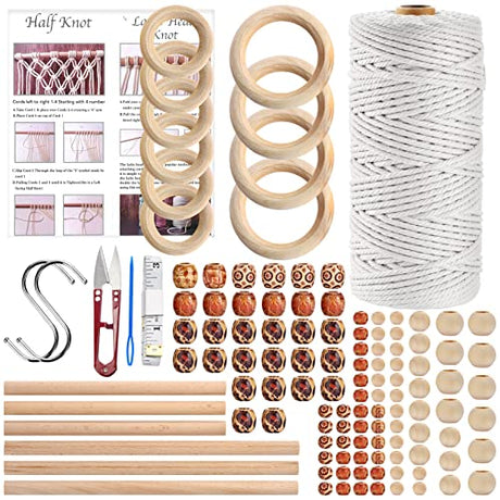 Hdviai 121Pcs Macrame Kit, Macrame Supplies 3mm x 109Yards Macrame Cord for Macrame Kits for Adults Beginners, with Accessories Like 100Pcs Beads and Hdviai