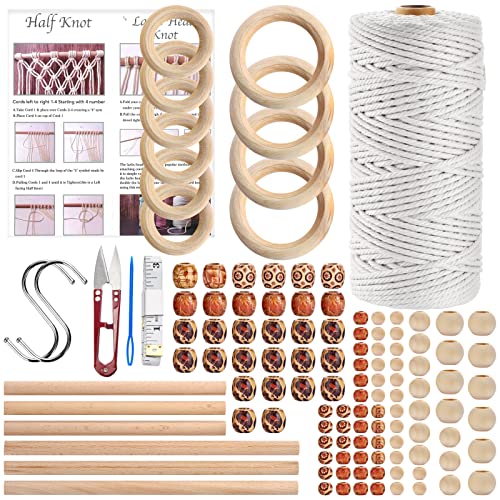 Hdviai 121Pcs Macrame Kit, Macrame Supplies 3mm x 109Yards Macrame Cord for Macrame Kits for Adults Beginners, with Accessories Like 100Pcs Beads and - WoodArtSupply