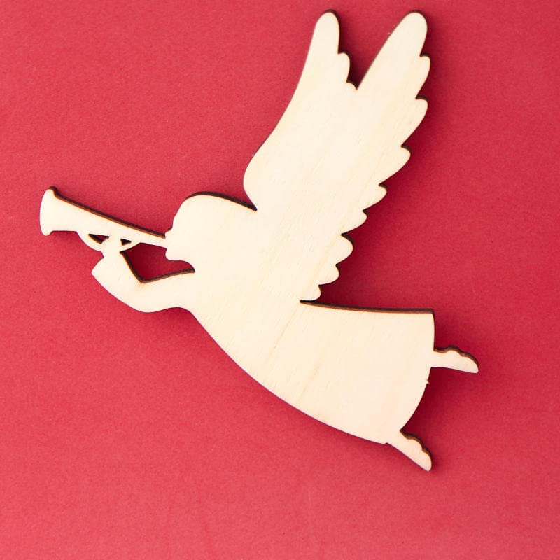 Factory Direct Craft Pack of 24 Unfinished Wood Angel with Trumpet Cutouts - Christmas Angel Wooden Shapes for Holiday Crafts and Winter Decorations Factory Direct Craft
