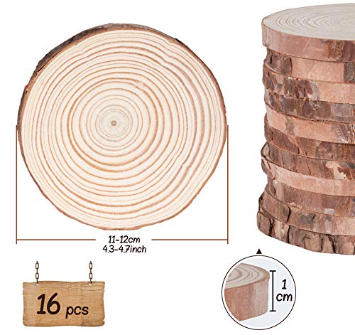 Lemonfilter Natural Wood Slices 16 Pcs 4.3-4.7 Inches Craft Wood Kit Wooden Circles Unfinished Log Wooden Rounds for Arts Crafts Wedding Christmas Lemonfilter