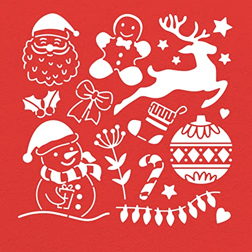BENECREAT Christmas Theme Metal Stencil, Santa Claus/Snowman/Deer Stainless Steel Stencils Templates for Wood Burning, Pyrography and Engraving, Scrapbooking, Embossing