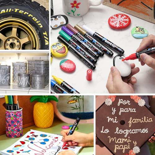 Overseas Gold Paint Pens Paint Markers - Permanent Acrylic Markers 8 Pack, Water-Based, Quick Dry, Waterproof Paint Marker Pen for Rock, Wood, Overseas