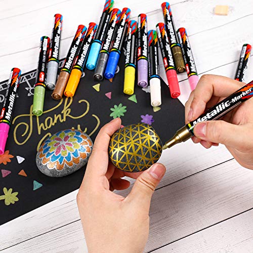 Dyvicl Metallic Markers Paint Markers, Broad Tip Paint Pens for Rocks, Halloween Pumpkin, Wood, Fabric, Glass, Ceramics, Metal, Plastic, Black Paper, - WoodArtSupply