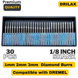 Diamond Drill Bits 1mm 2mm 3mm 30 pcs Diamond Jewelry Drill Bits for Sea Glass Shells Gem Stones Lapidary Equipment Compatible with Dremel Diamond DRILAX