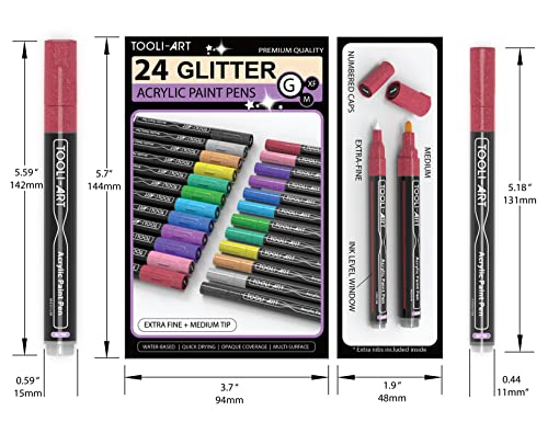 Acrylic Paint Markers Paint Pens Special Colors Set Extra Fine And Medium Tip Combo For Rock Painting, Canvas, Fabric, Glass, Mugs, Wood, Ceramics, TOOLI-ART
