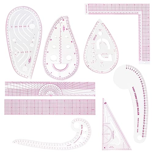 9 Styles Clear Metric Sewing Ruler Set, Plastic Sew French Curve Ruler for Designers, Pattern Maker, Sewing Templates - WoodArtSupply