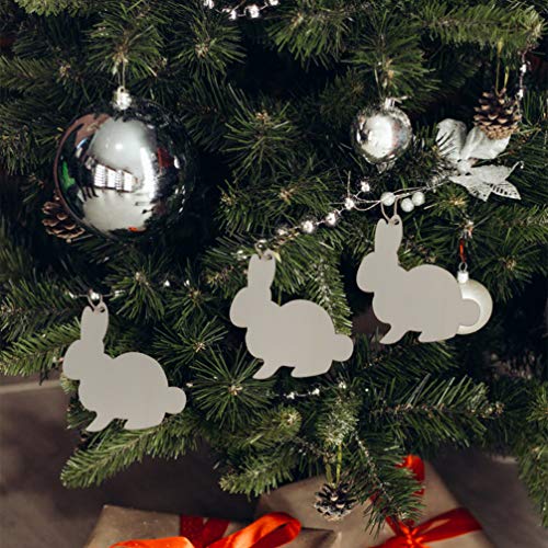 Amosfun 30pcs Wooden Easter Cutouts Rabbit Unfinished Wood Slices Wooden Easter Crafts with Hemp Ropes for Easter Hanging Party Decoration Amosfun