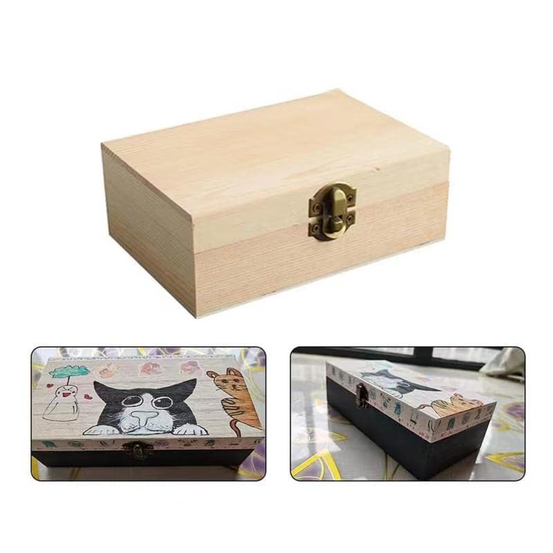 NA Unfinished wooden box, 8x4x2.3 inch storage box with hinge lid, small wooden box with rectangular souvenir and craft, craft DIY gift box, Wood N\A