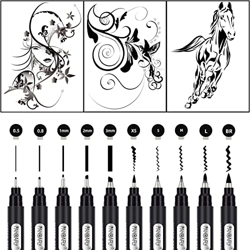 PANDAFLY Calligraphy Pens, 10 Size Calligraphy Pens for Writing, Hand Lettering, Art Drawing, Sketching, Scrapbooking, Journaling, Calligraphy Brush PANDAFLY