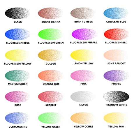 SAGUDIO Airbrush Paint Set 24 Colors (30 ml/1 oz) Opaque & Water Based,Fluorescent Acrylic Paint with Color Wheel - Ready to Spray SAGUDIO