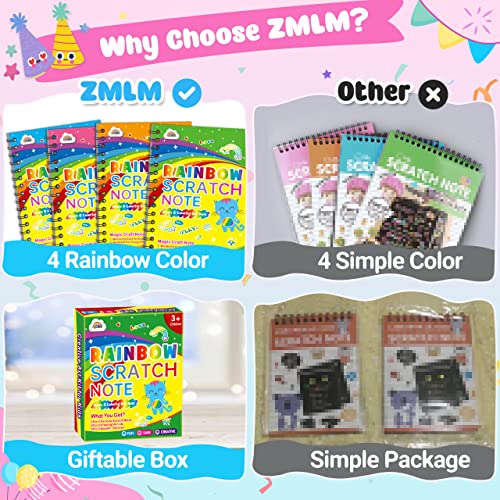 ZMLM Scratch Art Party Favors: 4 Pack Rainbow Scratch Paper Art Set for Kids 3-12 Years Old Art and Craft Notebook Girl Boy Birthday Gift Goodie Bag - WoodArtSupply