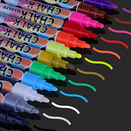 Liquid Erasable Chalk Markers Pens - 12 Colors Washable & Wet Erase Neon Makers for Blackboard, Chalkboard Signs, Glass Window, Graduation SAKEYR