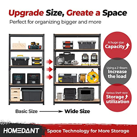 HOMEDANT Z-beam 5 Tier Laminated Heavy Duty Garage Storage Adjustable Wide Size Metal Shelving Unit Utility Rack Shelves Organization Multipurpose HOMEDANT