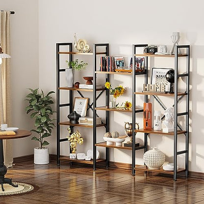 Rustic Brown SUPERJARE 4-Tier Bookshelf with 11 Display Shelves for Home & Office - WoodArtSupply