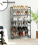 SONGMICS 6-Tier Shoe Rack Storage, Metal Shoe Organizer Stand for Garage, Entryway, Set of 2 3-Tier Stackable Shoe Rack Shelf, with Adjustable Flat SONGMICS