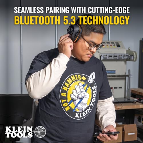 Klein Tools AESEM1 Hearing Protection Safety Earmuffs with Bluetooth Technology, NRR 20dB, 70-Hour Runtime Klein Tools