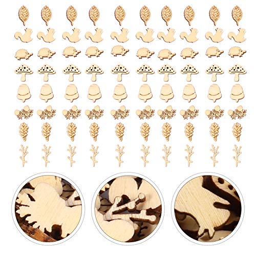 EXCEART 200pcs Unfinished Wood Cutout Set Rustic Wood Forest Animal Leaf Mushroom Craft Pieces Slice Embellishment for Home Wedding Decor DIY Jewelry EXCEART