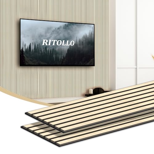 Ritollo Wood Panels for Wall and Ceiling, 94.5"×11" Wall Panels for Interior Wall Decor, 3D Wood Slat Wall Panel/Fluted Sound Absorbing Panel - Oak 2 RITOLLO
