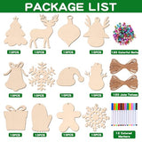 Max Fun 120PCS DIY Wooden Christmas Ornaments Unfinished Predrilled Wood for Crafts Centerpieces Holiday Birthday Hanging Decorations in 12 Shapes Max Fun