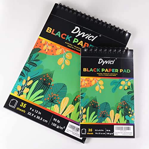 Dyvicl Black Paper Pad 5.5"x8.5" Sketch Book, 35 Sheets (90 lb/150gsm), Spiral Black Sketchbook Drawing Paper for Pencil, Pastel, White Ink Gel Pen, Dyvicl