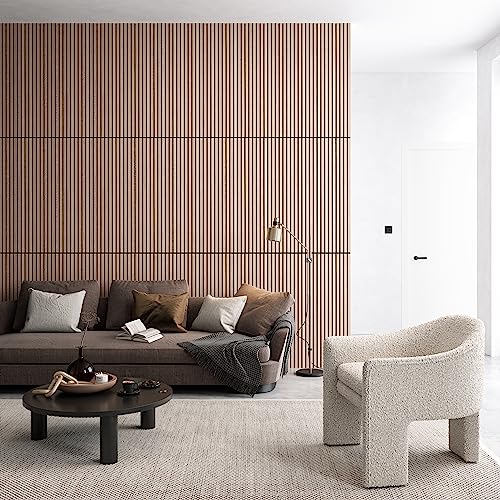 SLATPANEL Two Acoustic Wood Wall Veneer Slat Panels - Oak | Natural Core | 47.24” x 12.6” Each | Soundproof Paneling | Wall Panels for Interior Wall Slatpanel