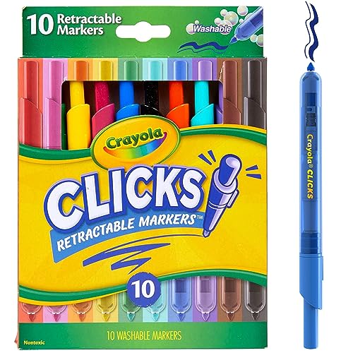 Crayola Clicks Washable Markers with Retractable Tips, School Supplies, Art Markers, 10 Count. Crayola
