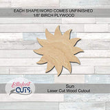 Sun Wood Cutouts for crafts, Laser Cut Wood Shapes 5mm thick Baltic Birch Wood, Multiple Sizes Available Elliefont Styles