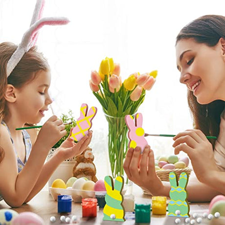 Gerrii 20 Pcs Easter Wooden Bunny Cutouts Unfinished Peep Bunny Table Wooden Signs with 22 White Felt Balls, Blank Bunny Wood Shaped Craft Tags, 30 Gerrii