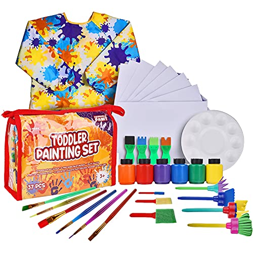 J MARK Complete Toddler Painting Set – Includes Washable Toddler Paint, Art Smock, Toddler Painting Paper, Brushes, Brushes, Toddler Art Set Painting J MARK