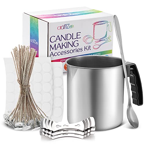 CraftZee Candle Making Supplies Set, Soy Candles Supplies Kit. DIY Candle Accessories Kit. Candle Wicks, Pouring Pitcher. Great Craft Kit for Adults. - WoodArtSupply