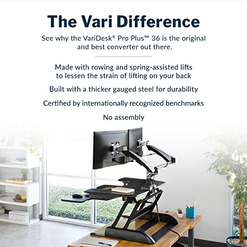 Vari VariDesk Pro Plus 36 - Adjustable Desk Converter with 11 Height Settings - Laptop Sit Stand Desk Riser for Table Tops and Home Office- Fully Vari