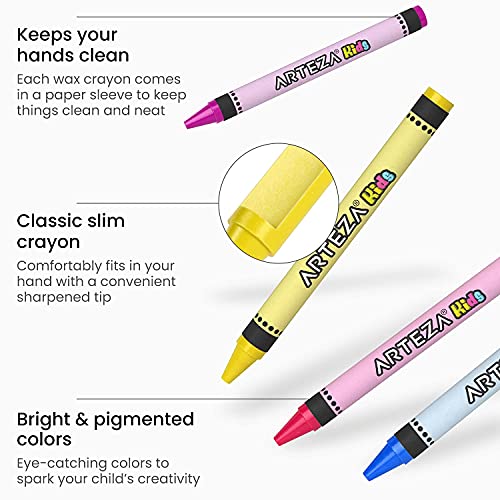 Arteza Kids Toddler Crayons in Bulk, 216 Count, 6 Packs of 36 Colors, Regular Size, Vivid Wax Crayon Pencils, Art and Back to School Supplies for Arteza Kids
