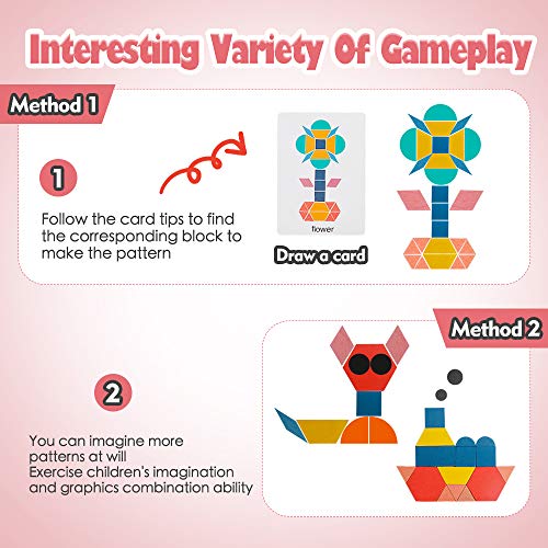 USATDD 180 Pcs Wooden Tangrams Pattern Blocks Set Geometric Manipulative Shape Puzzle Kindergarten Classic Educational Montessori Toys for Kids USATDD