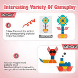 USATDD 180 Pcs Wooden Tangrams Pattern Blocks Set Geometric Manipulative Shape Puzzle Kindergarten Classic Educational Montessori Toys for Kids USATDD