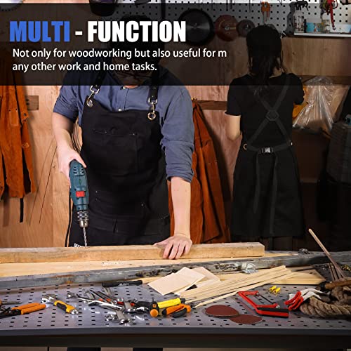QeeLink Woodworking Shop Apron with 10 Pockets FR Waxed Canvas Work Apron - Flame Retardant - Adjustable M to XXXL for Men & Women, Black QeeLink