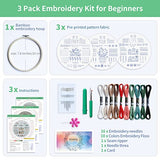ETSPIL 3 Sets Embroidery kit for Beginners Adults，Learn 33 Different Stitches DIY Kits ，Includes Stamped Flower Pattern, Hoop, Color ETSPIL