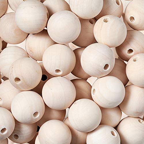 Craftdady 50Pcs 40mm Natural Wood Beads Unfinished Round Wood Loose Beads Large Hole Wooden Ball Spacer Beads for Jewelry Craft Making Home Party - WoodArtSupply