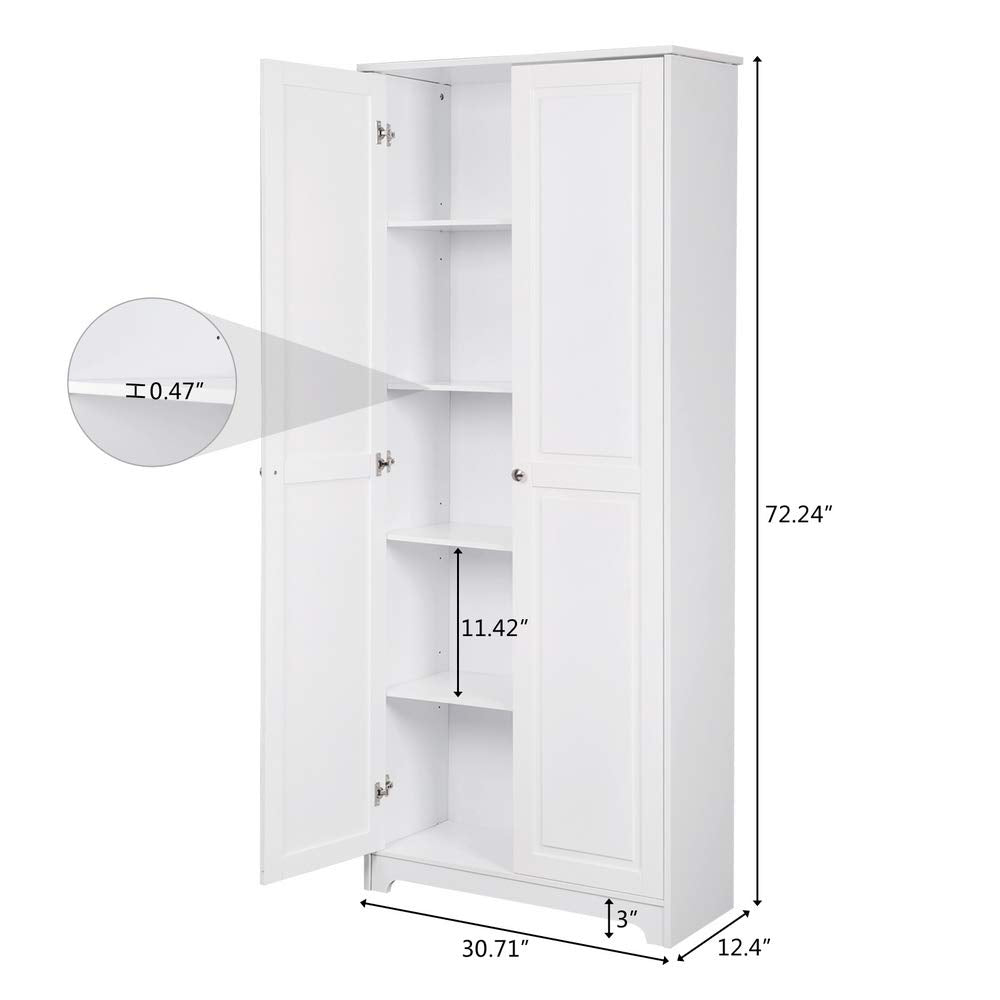 Wood Storage Cabinet - 72" Tall w/Locking Doors & Adjustable Shelves - Wooden Utility Cabinets for Garage, Office, Classroom, Kitchen Pantry -30.71" Flandre